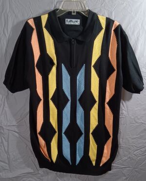 Lavane New York Mens Medium Knit Polo Shirt Geometric Abstract Colorful 1/4 Zip
